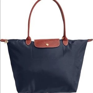 Navy Long Champ Le Pliage Tote (large)
